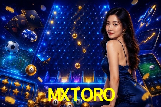 Una escena digital vívida inspirada en casino con MXTORO mostrado prominentemente, luces brillantes, fichas, cartas y acentos dorados.