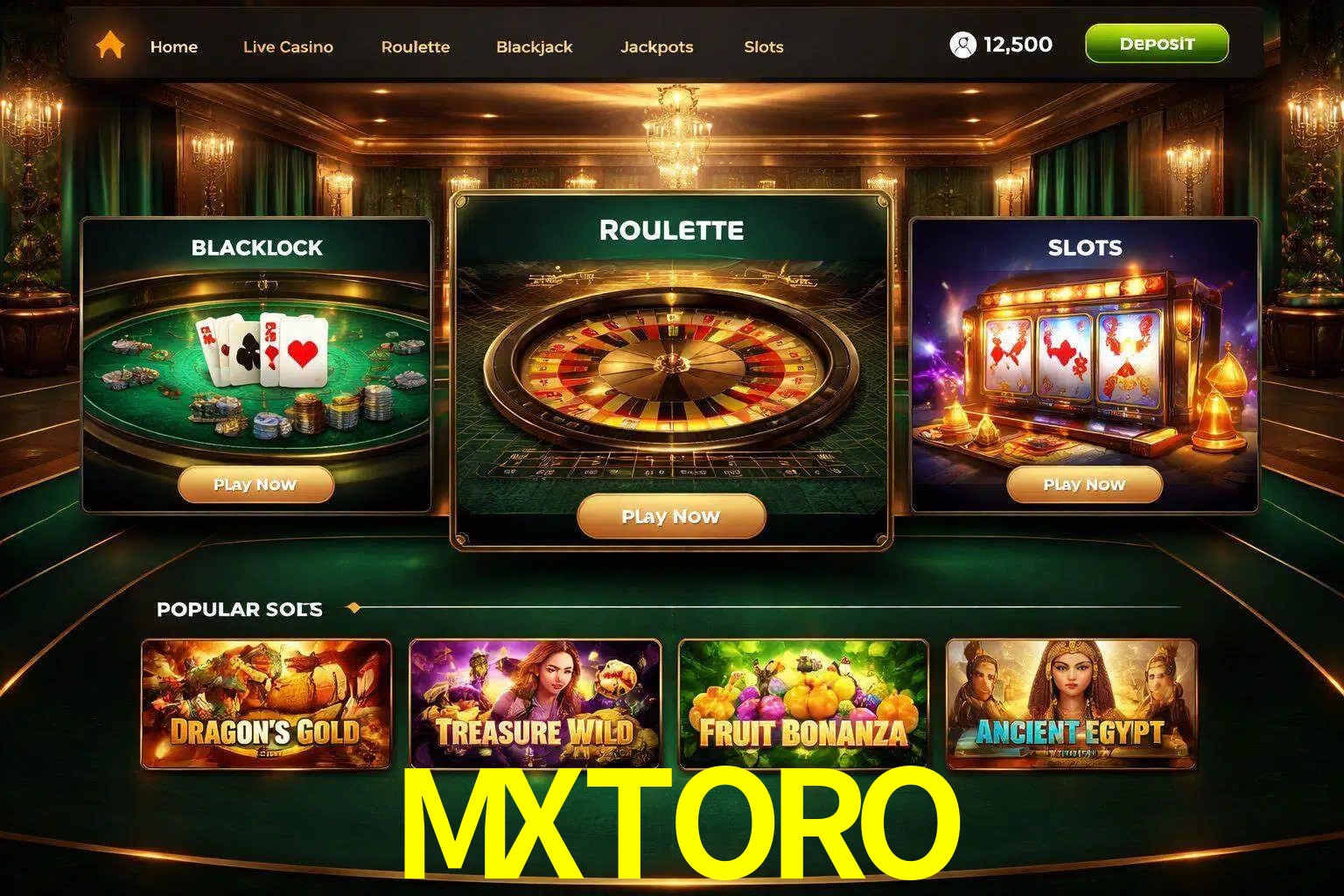 Vista de la plataforma MXTORO Casino mostrando categorías organizadas de juegos en línea